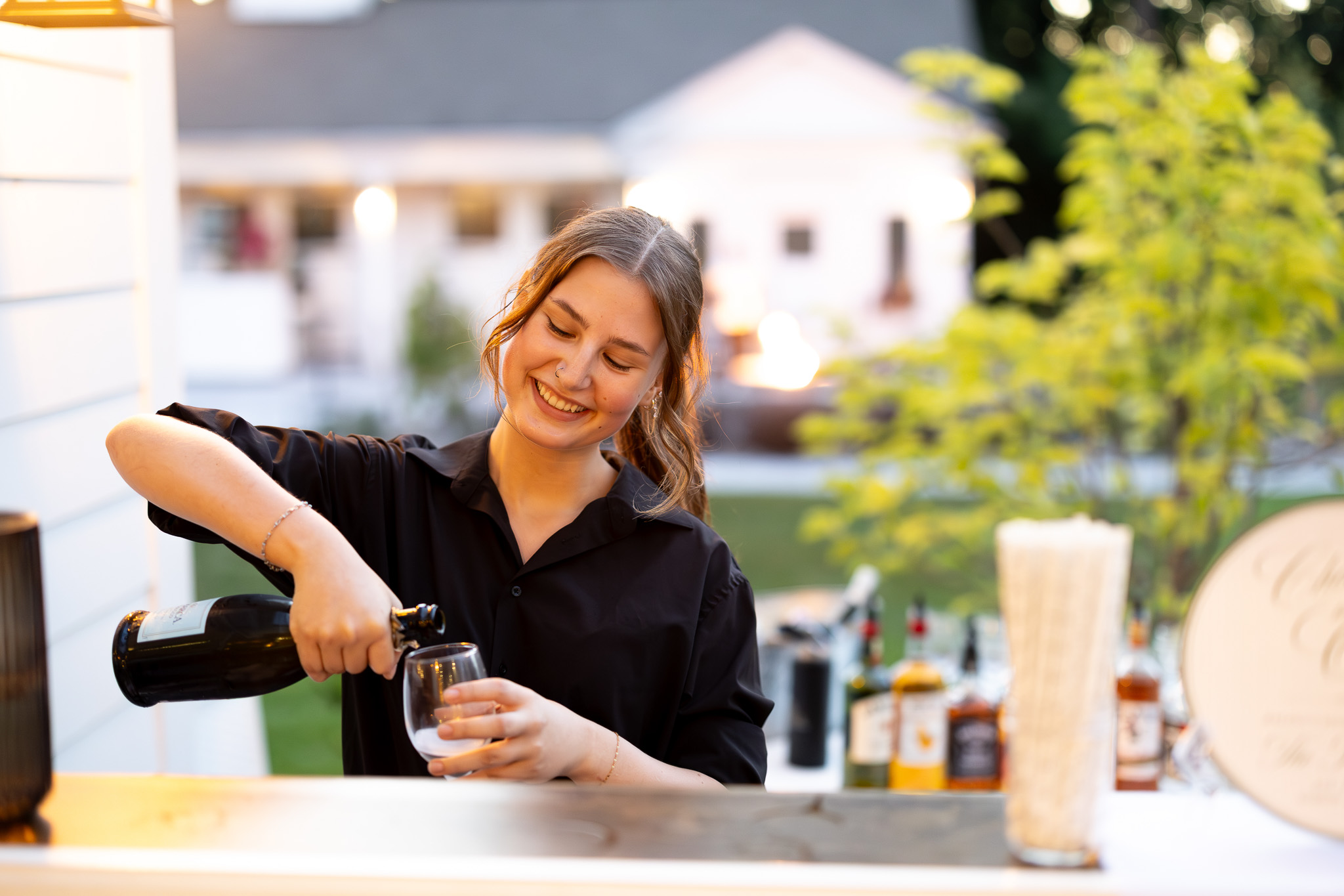 Wedding Bartender Pouring Wine at Whitehall Mansion